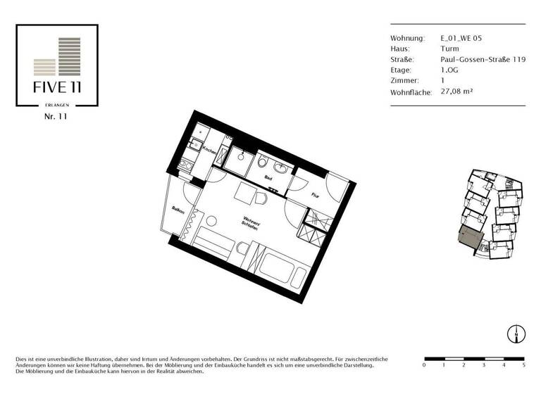 Studio zur Miete 595 € 1 Zimmer 27,1 m² 1. Geschoss Paul-Gossen-Straße 119 Erlangen-Süd Erlangen 91052