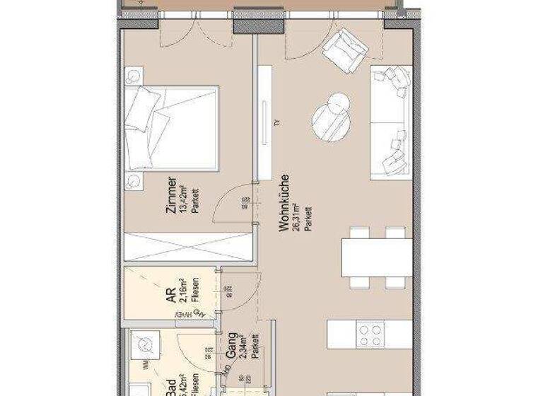 Terrassenwohnung zur Miete - Erstbezug 1.196 € 2 Zimmer 55,2 m² 6. Geschoss Wien 1020