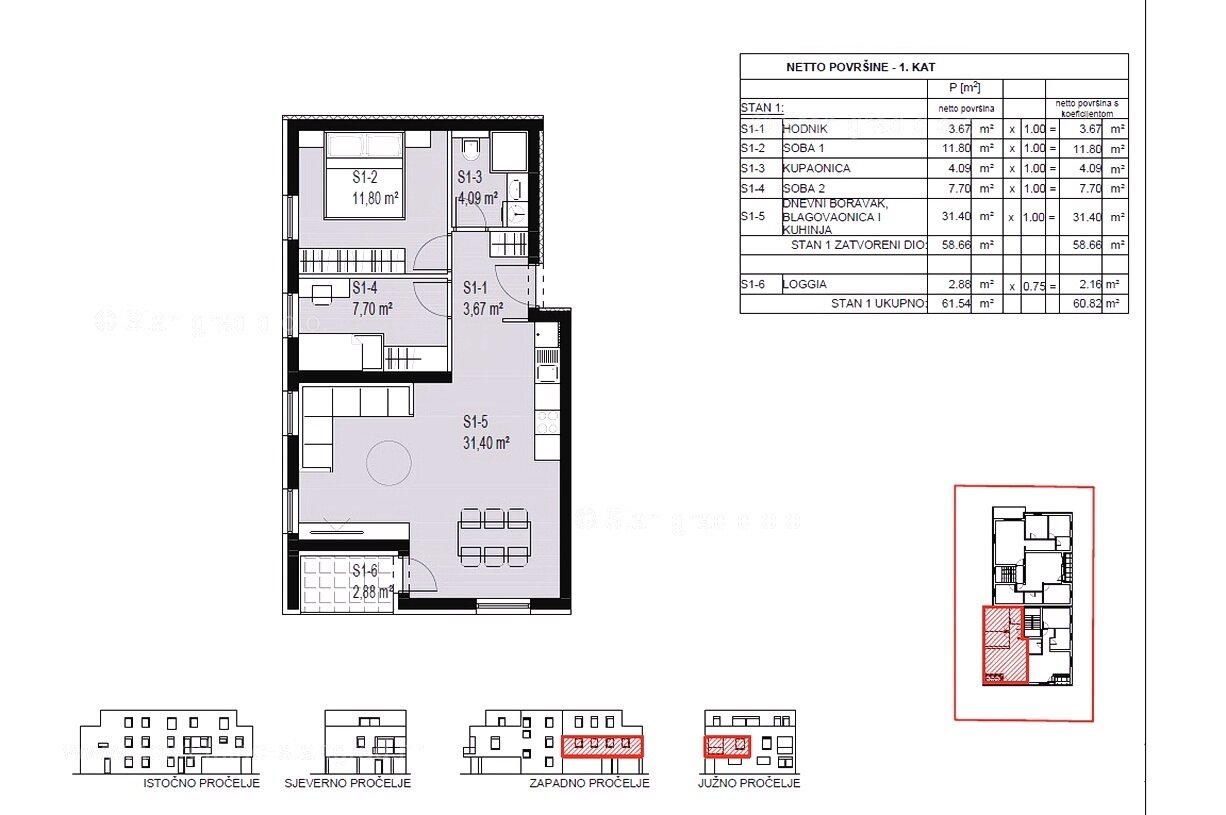 Wohnung zum Kauf 182.460 € 3 Zimmer 60 m²<br/>Wohnfläche 1.<br/>Geschoss Velika Gorica