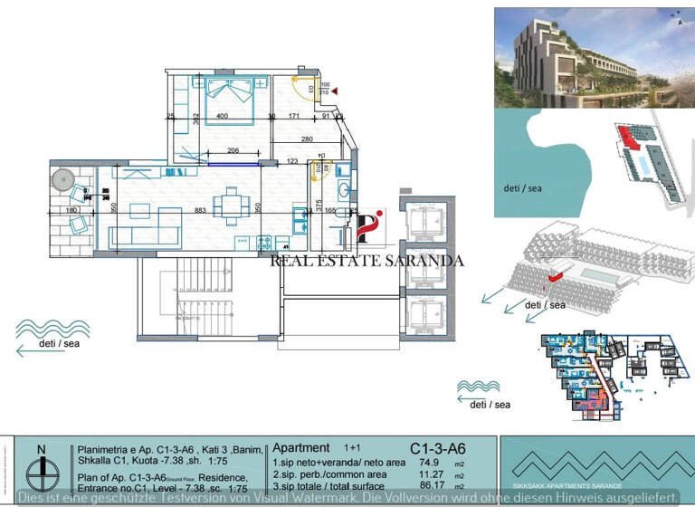 Studio zum Kauf 267.127 € 1 Zimmer 86,2 m² 3. Geschoss frei ab sofort Saranda 9701