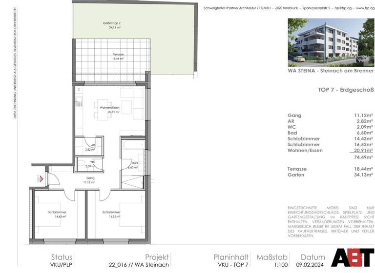 Wohnung zum Kauf - Erstbezug 363.614 € 3 Zimmer 74,5 m² EG Steinach am Brenner 6150