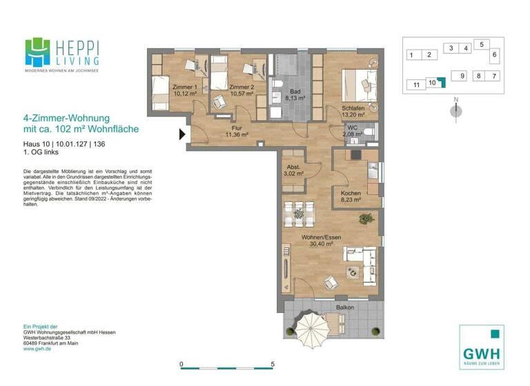 Wohnung zur Miete 1.178 € 4 Zimmer 102,5 m² 1. Geschoss frei ab sofort Karl-Busch-Str. 7 Heppenheim 64646