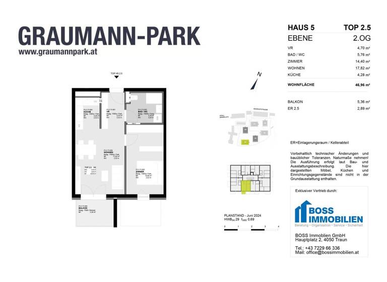 Wohnung zum Kauf - Erstbezug 274.300 € 2 Zimmer 47 m² 2. Geschoss Graumannpark 5 Traun 4050