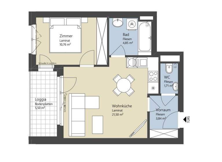 Wohnung zur Miete 601 € 2 Zimmer 48,1 m² 1. Geschoss Ketzergasse 14 Wien 1230