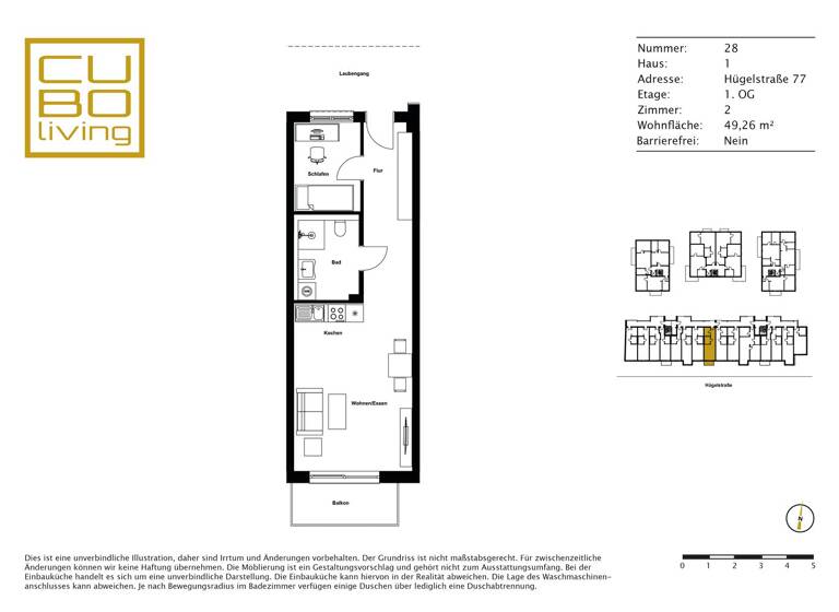 Wohnung zur Miete 845 € 2 Zimmer 49,3 m² 1. Geschoss frei ab 01.06.2026 Hügelstraße 77 Darmstadt 64283