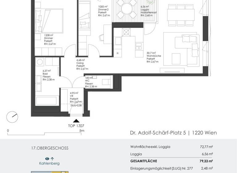 WG-Zimmer zur Miete 1.748 € 3 Zimmer 72,8 m² 17. Geschoss Doktor-Adolf-Schärf-Platz 5 Wien 1220