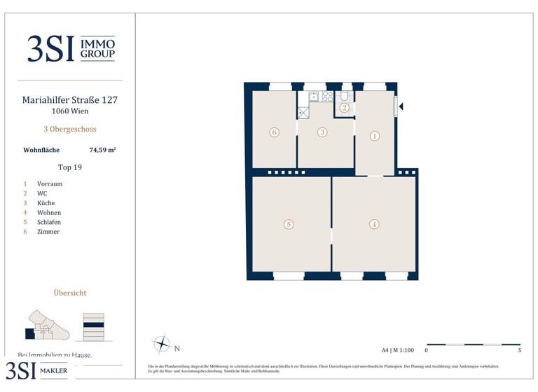Wohnung zum Kauf 258.000 € 3 Zimmer 74,6 m² 3. Geschoss Mariahilfer Straße 127 Wien 1060