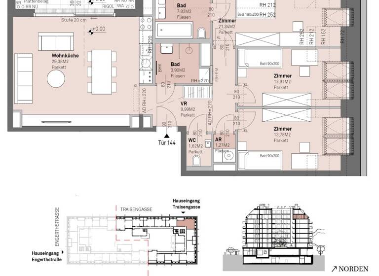 Wohnung zum Kauf - Erstbezug 852.800 € 4 Zimmer 102 m² 7. Geschoss frei ab 30.06.2028 Traisengasse 20-22 Wien 1200
