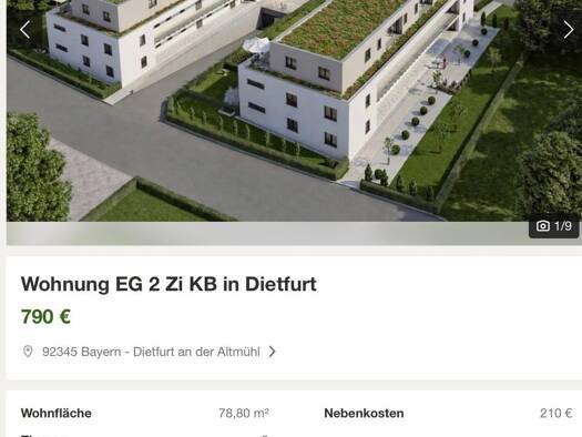 Terrassenwohnung zur Miete 790 € 2 Zimmer 79 m² frei ab 01.06.2026 Dietfurt Dietfurt an der Altmühl 92345