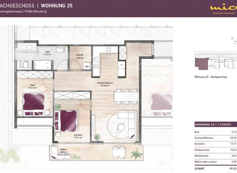 Wohnung zum Kauf - Erstbezug 540.000 € 3 Zimmer 81,2 m² Heidingsfeld Würzburg 97084