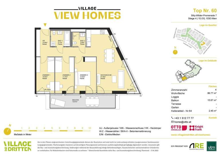 Wohnung zum Kauf - Erstbezug 899.000 € 4 Zimmer 86,8 m² 10. Geschoss Wien 1030