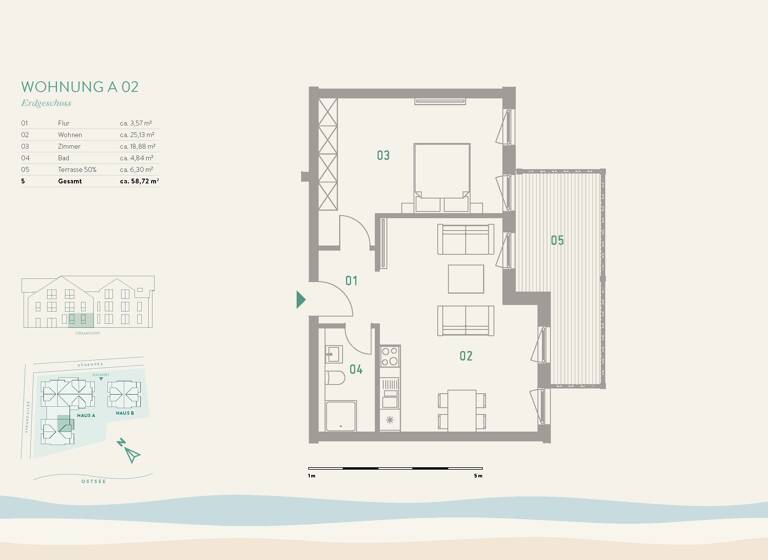 Wohnung zum Kauf provisionsfrei 385.000 € 2 Zimmer 58,7 m²<br/>Wohnfläche Pelzerhaken Neustadt in Holstein 23730