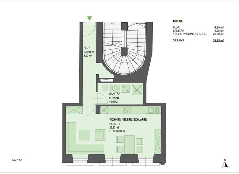 Studio zur Miete - Erstbezug 367 € 1 Zimmer 40,5 m² 2. Geschoss Eggenberg Graz 8020
