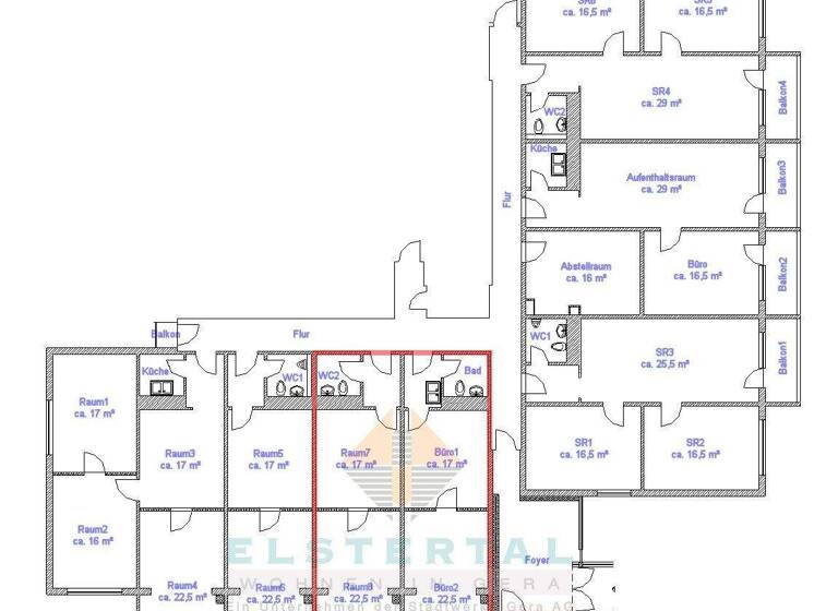 Bürofläche zur Miete 560 € 4 Zimmer 95 m² Bürofläche De-Smit-Straße 8 Innenstadt Gera 07545