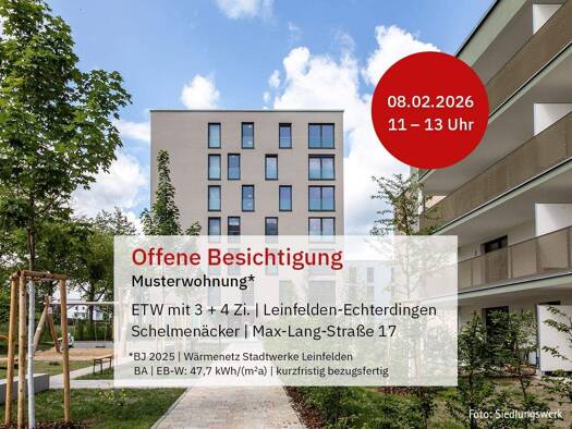 Wohnung zum Kauf - Erstbezug provisionsfrei 679.000 € 4 Zimmer 97,4 m² 6. Geschoss Schelmenäcker 0 Leinfelden Leinfelden-Echterdingen 70771