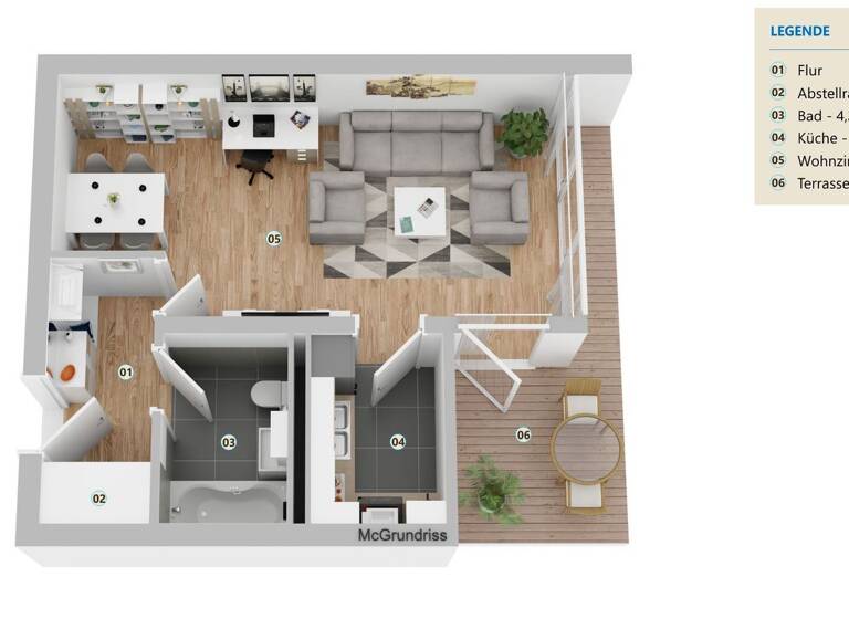 Studio zur Miete 650 € 1 Zimmer 35,5 m² 1. Geschoss frei ab 15.04.2026 Eichenstr. 1 Am Wald Taufkirchen 82024