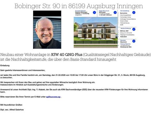 Wohnung zum Kauf - Neubau provisionsfrei als Kapitalanlage geeignet 555.900 € 3 Zimmer 72,5 m² Bobinger Str. 90 Inningen Augsburg 86199
