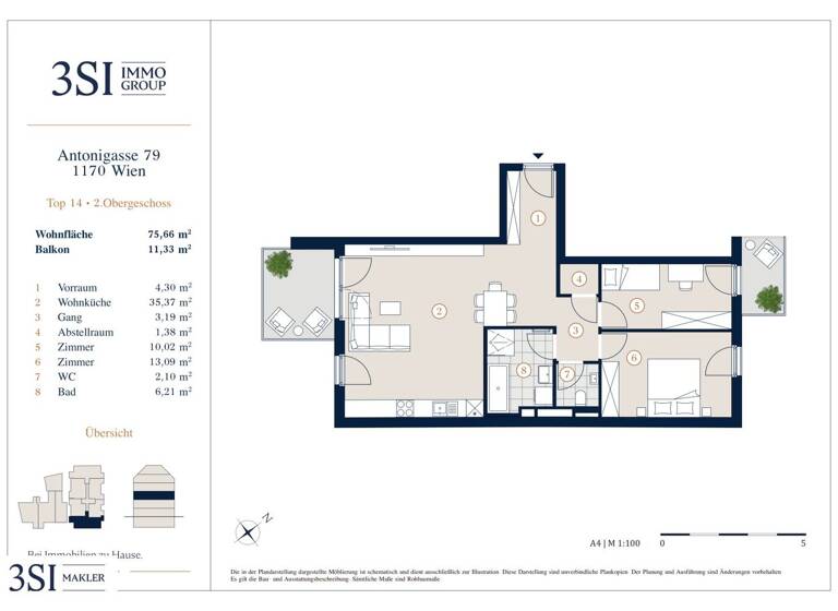 Wohnung zum Kauf - Erstbezug 589.900 € 3 Zimmer 75,7 m² 2. Geschoss Antonigasse 79 Wien 1170
