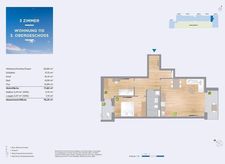 Wohnung zum Kauf - Erstbezug provisionsfrei 639.000 € 3 Zimmer 76,3 m² 3. Geschoss Pommernstr. 10 Eching 85386