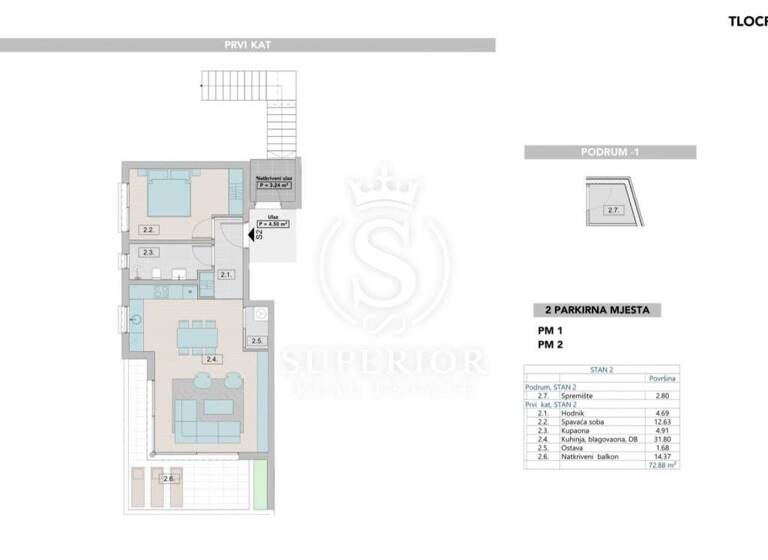 Wohnung zum Kauf 360.000 € 2 Zimmer 55 m² 1. Geschoss Centar