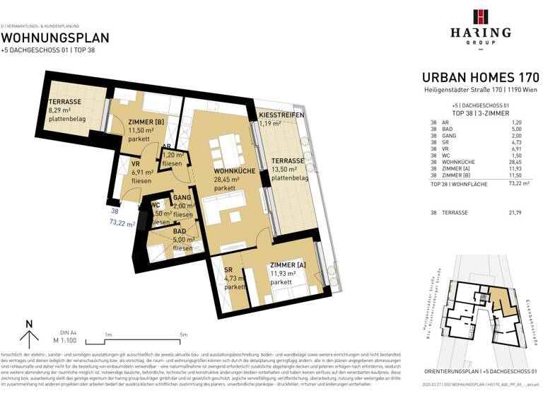 Wohnung zum Kauf - Erstbezug 625.500 € 3 Zimmer 73,2 m² 5. Geschoss Heiligenstädter Straße 170 Wien 1190