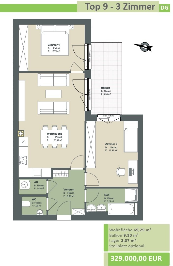 Wohnung zum Kauf 329.000 € 3 Zimmer 69,3 m²<br/>Wohnfläche St. Andrä-Wördern 3423