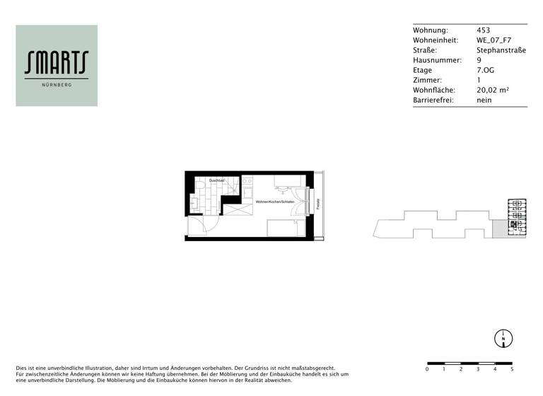 Wohnung zur Miete 520 € 1 Zimmer 20 m²<br/>Wohnfläche 7.<br/>Geschoss 16.05.2025<br/>Verfügbarkeit Stephanstraße 9 St Peter Nürnberg 90478