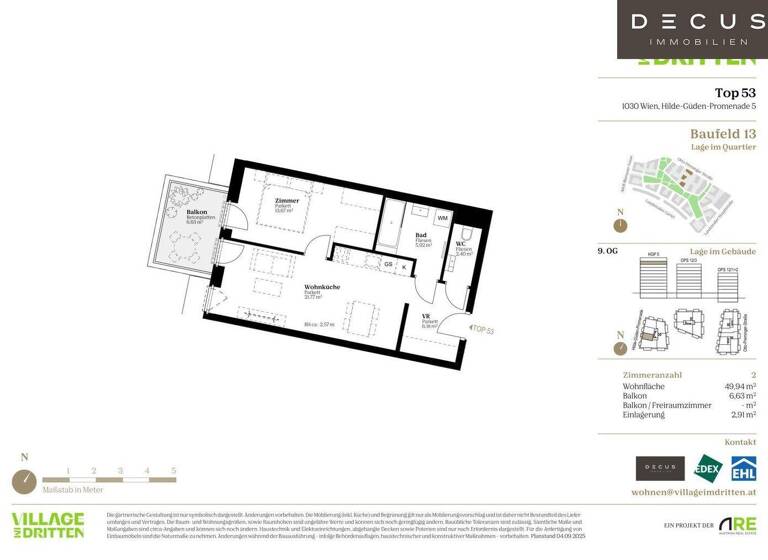 Wohnung zum Kauf - Erstbezug 404.000 € 2 Zimmer 49,9 m² 9. Geschoss Wien 1030