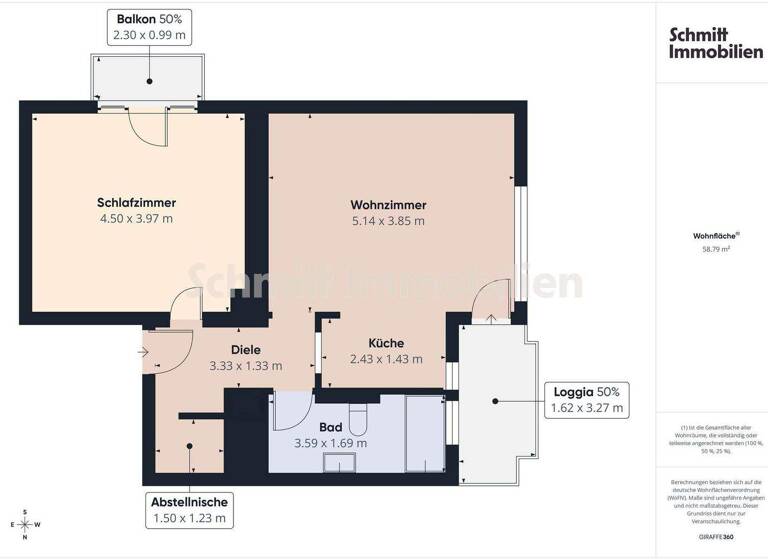 Wohnung zur Miete 1.110 € 2 Zimmer 59 m² 4. Geschoss frei ab 15.05.2026 Westend-Süd Frankfurt am Main 60323