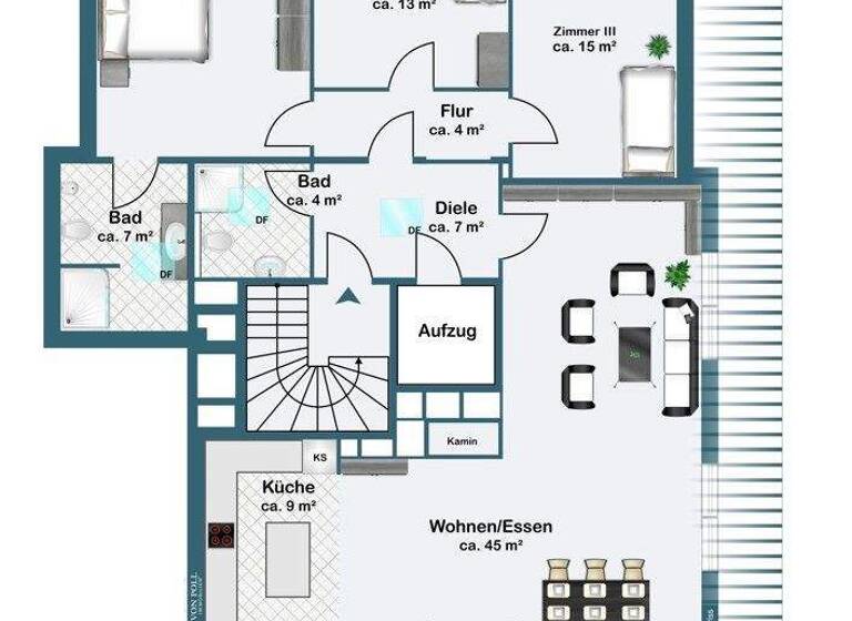 Penthouse zum Kauf 795.000 € 4 Zimmer 129 m² 4. Geschoss Nied Frankfurt am Main 65934