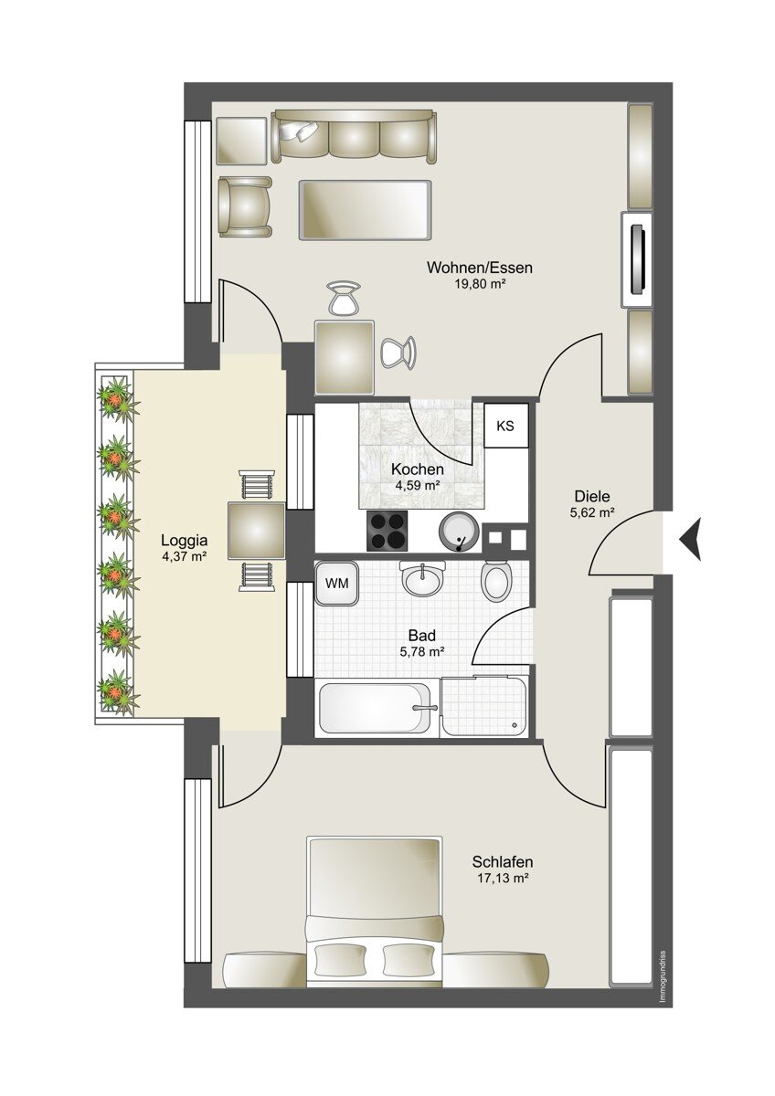 Wohnung zum Kauf als Kapitalanlage geeignet 249.000 € 2 Zimmer 58 m²<br/>Wohnfläche Mittlerer Lechfeldweg 28 Haunstetten - Süd Augsburg 86179