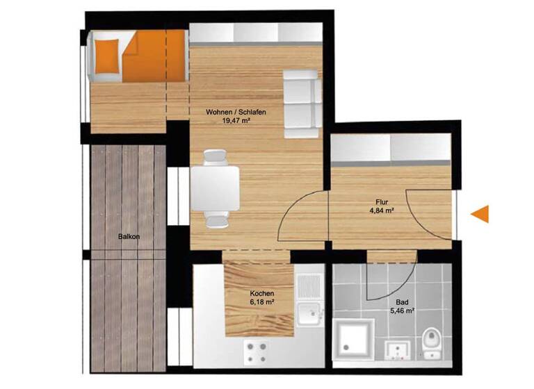 Studio zur Miete 450 € 1 Zimmer 40,7 m² 1. Geschoss Dorfstraße 1g Saalhausen Freital / Saalhausen 01705