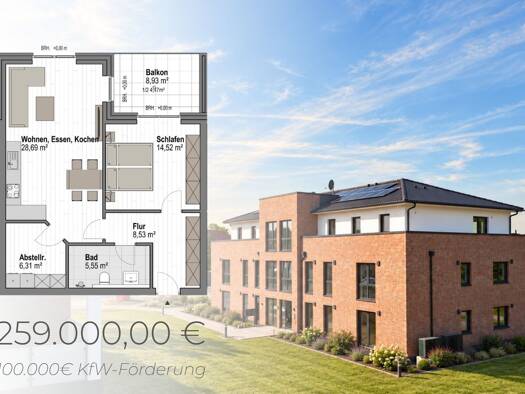 Wohnung zum Kauf - Erstbezug 259.000 € 2 Zimmer 68,1 m² 2. Geschoss frei ab sofort Lemförde 49448