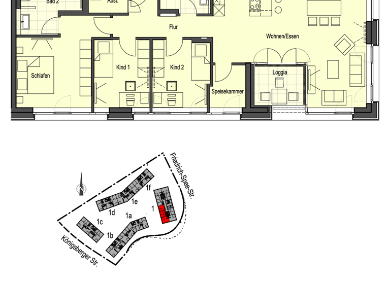 Wohnung zur Miete - Erstbezug 2.618 € 4 Zimmer 119 m² 14. Geschoss frei ab sofort Königsberger Str. 1 Sanderau Würzburg 97072