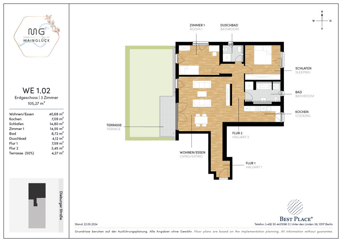 Wohnung zum Kauf provisionsfrei 825.000 € 3 Zimmer 105,3 m²<br/>Wohnfläche EG<br/>Geschoss 30.06.2026<br/>Verfügbarkeit Dieburger Straße 12D Fechenheim Frankfurt am Main 60386