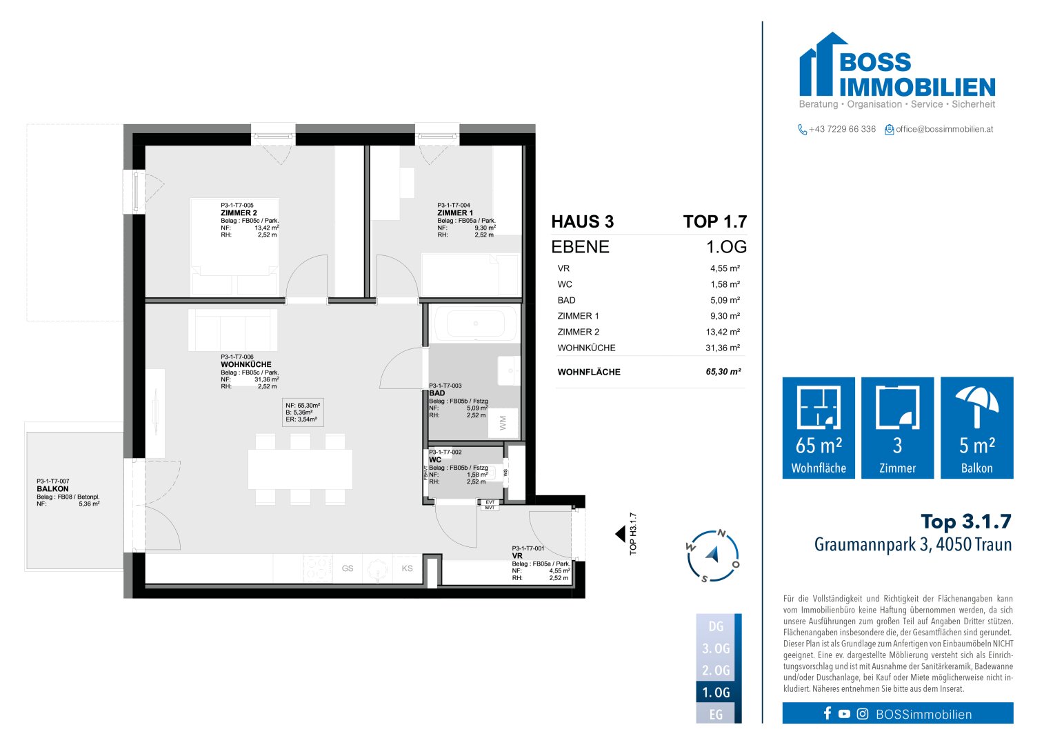 Wohnung zur Miete 700 € 3 Zimmer 65,3 m²<br/>Wohnfläche 1.<br/>Geschoss 01.03.2025<br/>Verfügbarkeit Graumannpark 3 Traun 4050