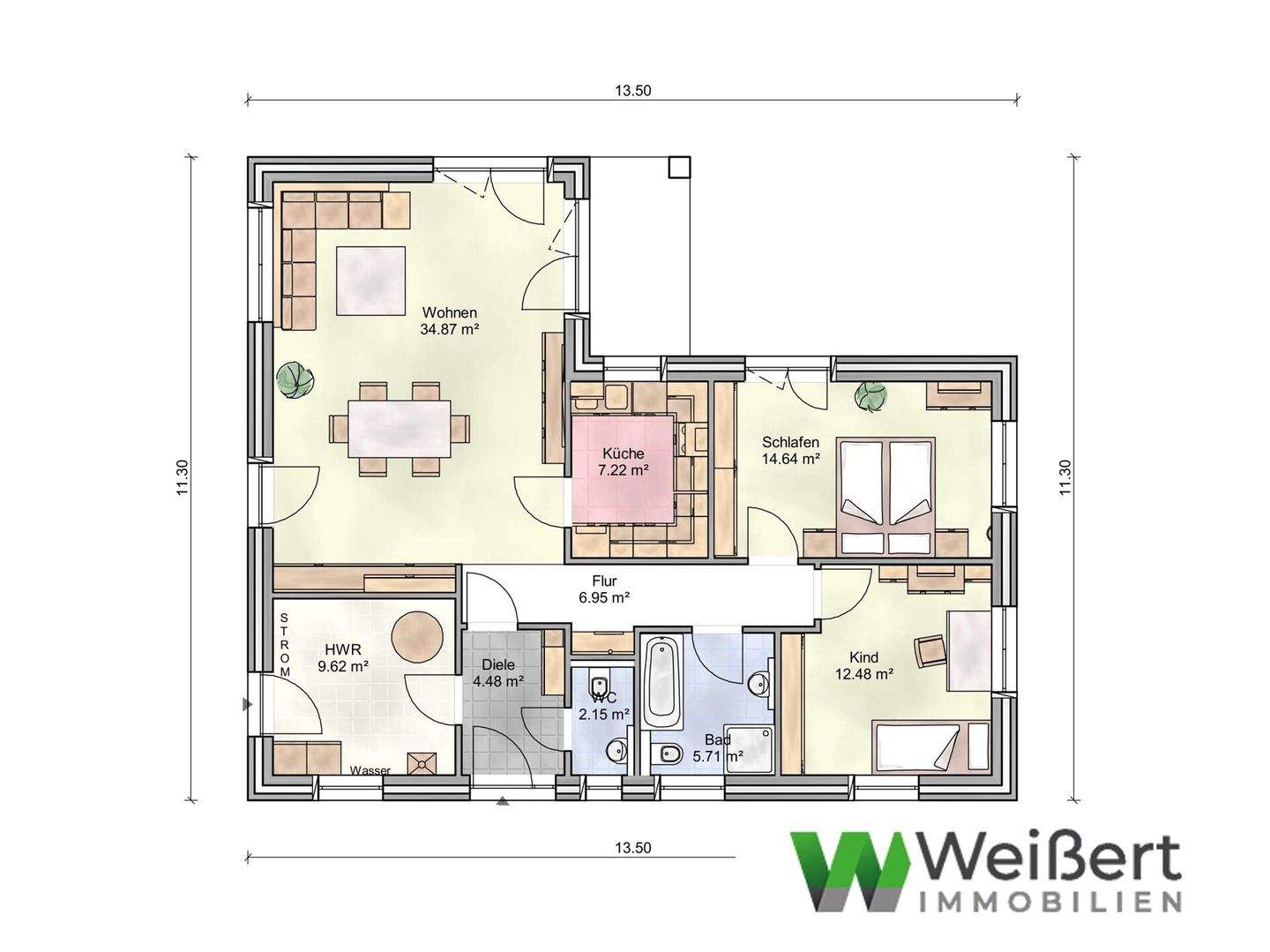 Immobilie in Hartenholm - Komfort auf einer Ebene - 3-Zimmer-Winkelbungalow Niedrigenergiehaus EH 40 mit Wärmepumpe und PV - Neubauplanung - Bild 3