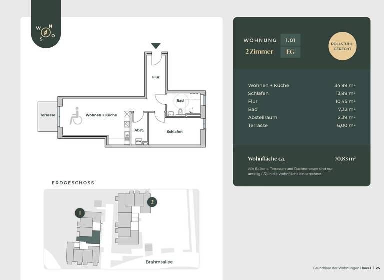 Wohnung zur Miete - Erstbezug 1.062 € 2 Zimmer 70,8 m² EG Brahmsallee 29a Winsen 21423