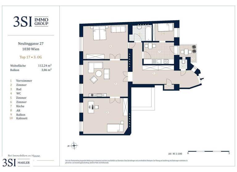 Wohnung zum Kauf 839.000 € 4,5 Zimmer 112,2 m² 2. Geschoss Neulinggasse 27 Wien 1030