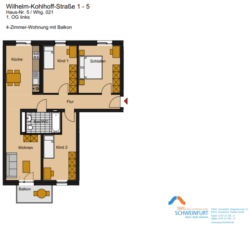 Wohnung zur Miete nur mit Wohnberechtigungsschein 739 € 4 Zimmer 85,9 m²<br/>Wohnfläche 1.<br/>Geschoss Wilhelm-Kohlhoff-Str. 5 Musikerviertel Schweinfurt 97424