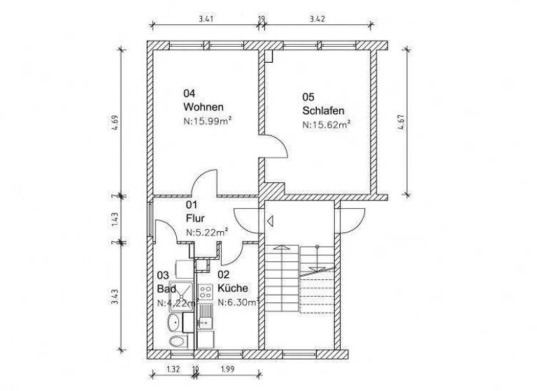 Wohnung zur Miete 277 € 2 Zimmer 46,1 m² 3. Geschoss Morgenstraße 36 Neue Neustadt Magdeburg 39124