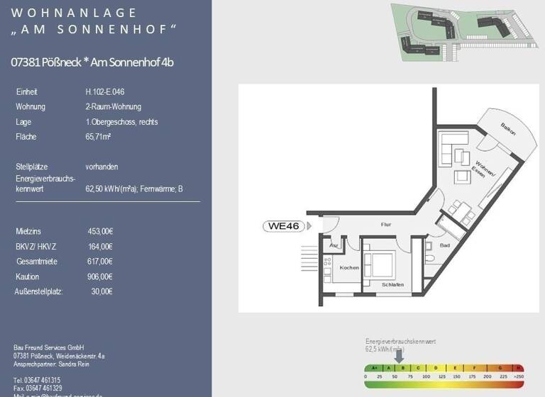 Wohnung zur Miete 453 € 2 Zimmer 65,7 m² 1. Geschoss frei ab sofort Am Sonnenhof 4b Pößneck,Stadt Pößneck 07381