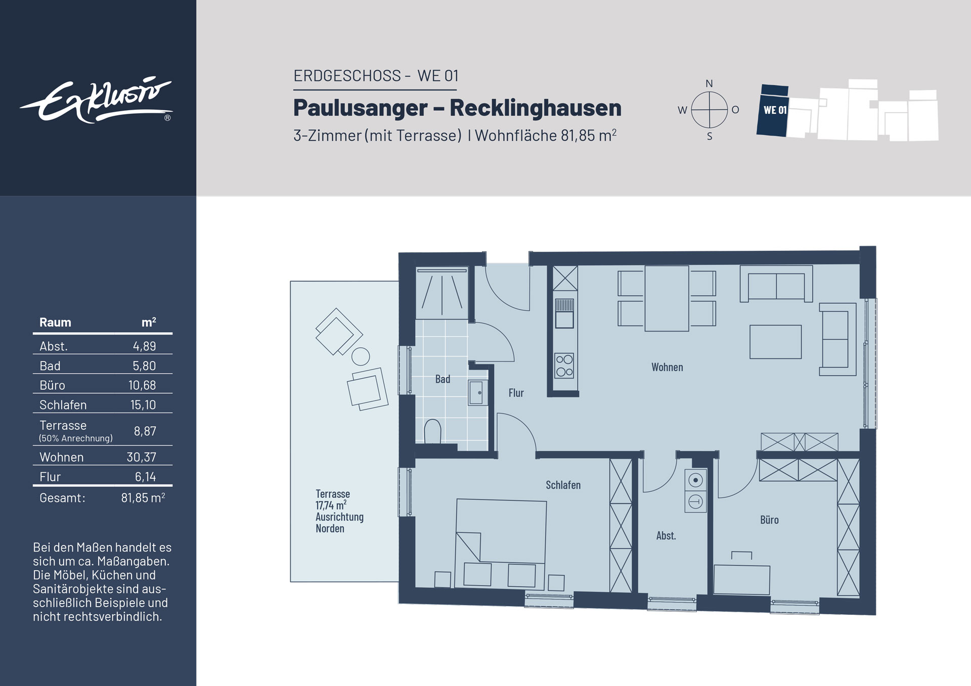 Wohnung zum Kauf provisionsfrei 365.000 € 3 Zimmer 81,6 m²<br/>Wohnfläche Paulusanger 3 Paulusviertel Recklinghausen 45657