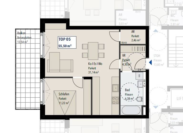 Wohnung zum Kauf provisionsfrei 365.000 € 2 Zimmer 55,5 m² 1. Geschoss Henndorf am Wallersee 5302