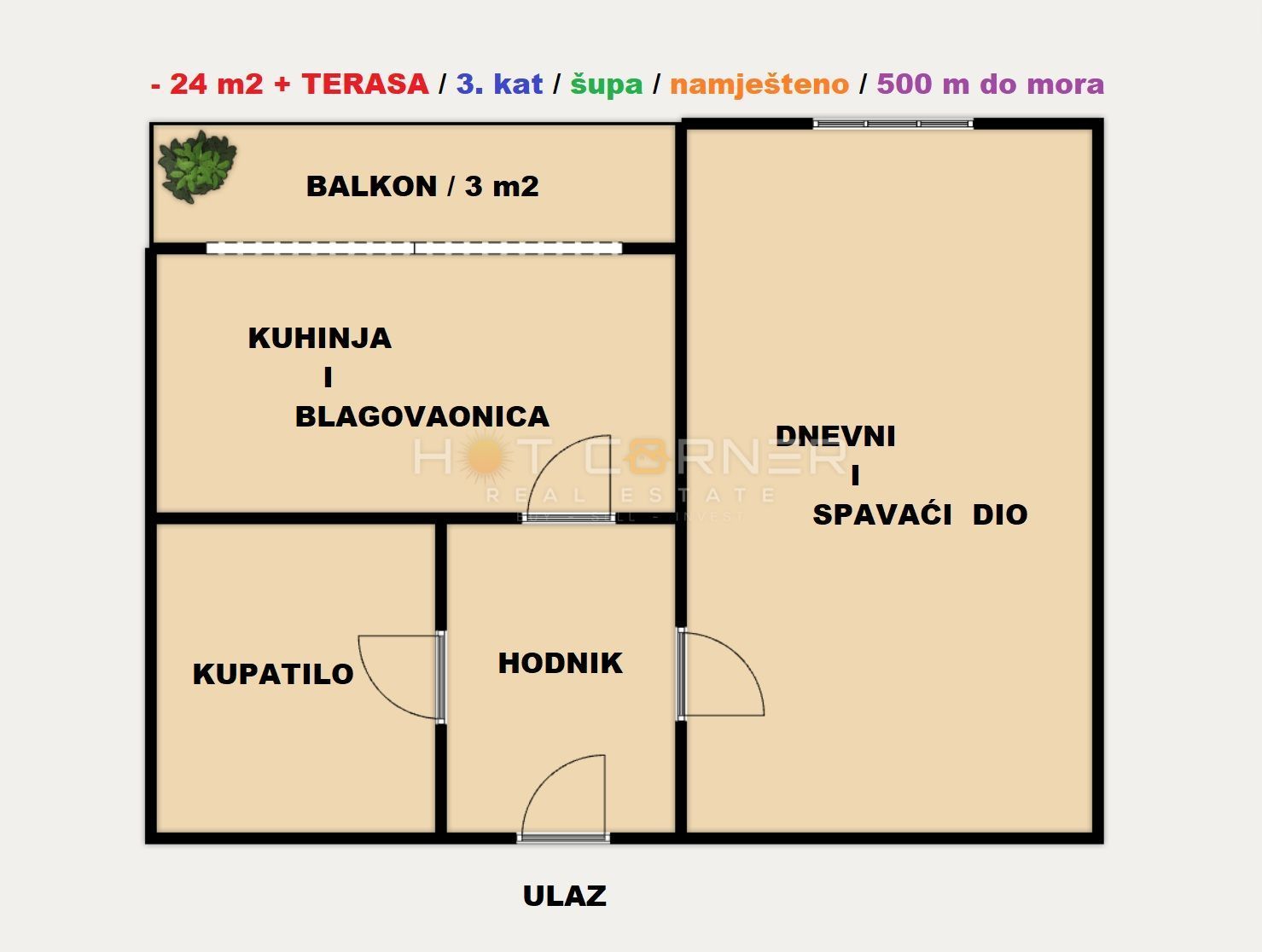 Wohnung zum Kauf 125.000 € 1 Zimmer 25 m²<br/>Wohnfläche 3.<br/>Geschoss Stoja