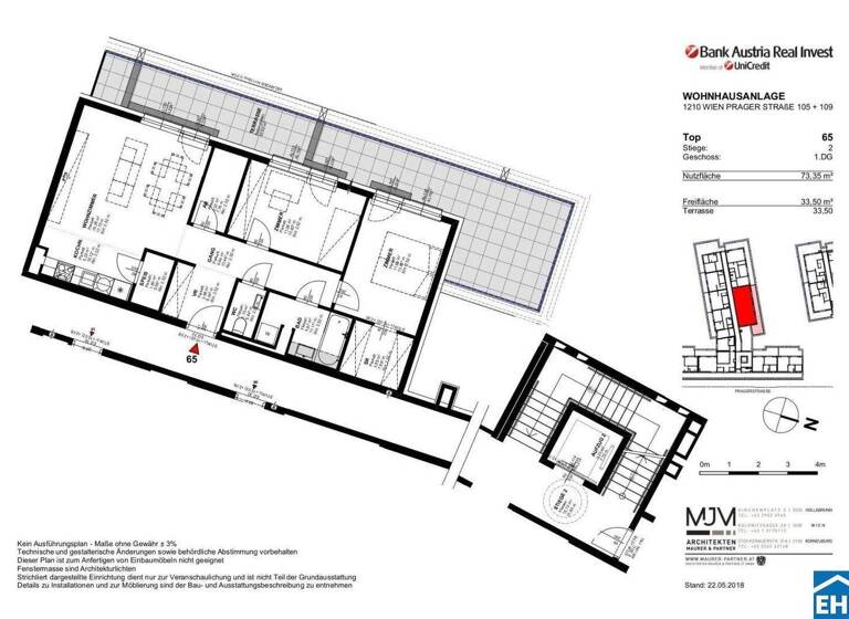 Wohnung zur Miete 1.039 € 3 Zimmer 73,4 m² 5. Geschoss frei ab 01.04.2026 Wien 1210