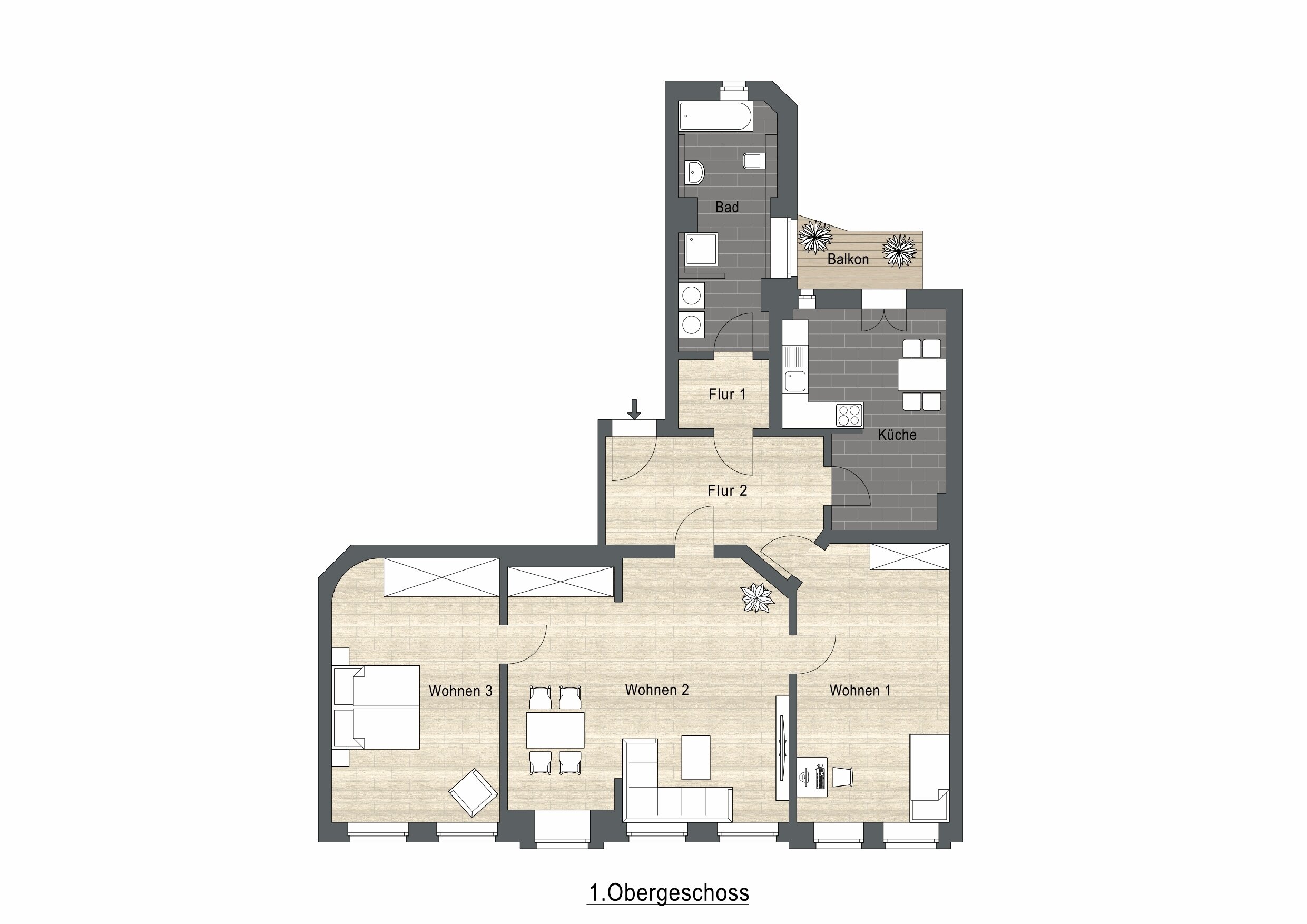 Wohnung zur Miete 1.699 € 3 Zimmer 126 m²<br/>Wohnfläche 1.<br/>Geschoss Arthur-Hoffmann-Str. 58 Zentrum - Süd Leipzig 04107