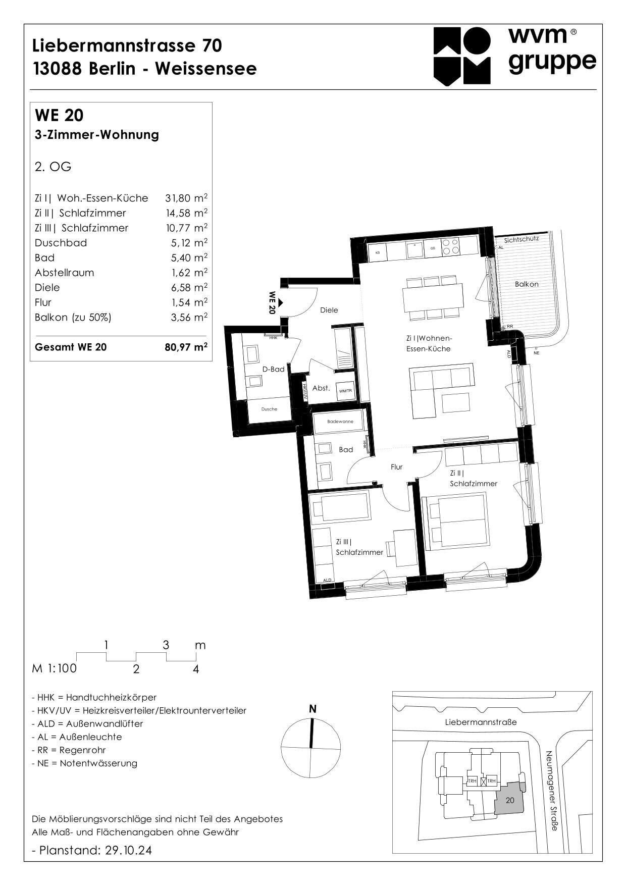 Wohnung zum Kauf provisionsfrei 559.000 € 3 Zimmer 81 m²<br/>Wohnfläche 2.<br/>Geschoss Liebermannstraße 70 Weißensee Berlin 13088