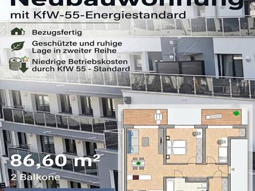 Wohnung zum Kauf - Erstbezug provisionsfrei 509.208 € 3 Zimmer 86,6 m² 2. Geschoss frei ab sofort Flößaustraße 100/102 Südstadt Fürth 90763