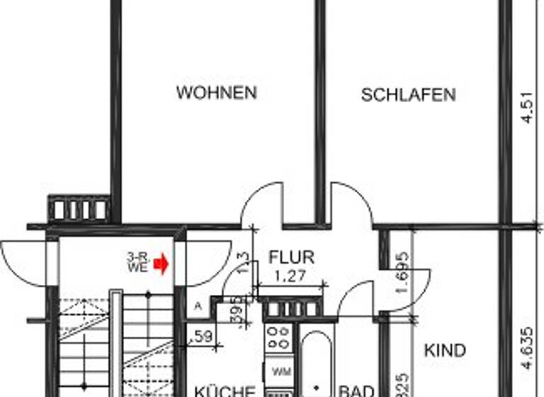 Wohnung zur Miete 386 € 3 Zimmer 60 m²<br/>Wohnfläche 3.<br/>Geschoss Erdmannsdorfer Str. 25 Altchemnitz Chemnitz 09120